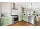 Bright modern kitchen featuring stainless appliances, white countertops and trendy green cabinets at 34 Montgomery Se St, Atlanta, GA 30317