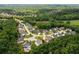Expansive aerial view of a residential area, showcasing tree-lined streets, well-maintained homes, and verdant surroundings at 374 Heritage, Woodstock, GA 30188