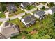 Aerial view of a beautifully landscaped backyard with a pergola-covered patio, perfect for outdoor entertaining and relaxation at 374 Heritage, Woodstock, GA 30188