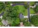 Aerial view of a cozy home nestled among lush greenery with nearby street access and well-maintained lawns at 4345 Tucker North Dr, Tucker, GA 30084