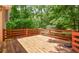 Enjoy the outdoors on this spacious wooden deck overlooking the backyard and green trees at 5028 Jamie Ne Ct, Woodstock, GA 30188