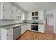 Well-lit kitchen with white cabinets, stainless steel appliances, and modern countertops at 120 Lakeside Dr, Ellenwood, GA 30294