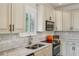 Close up of a modern kitchen features stainless steel appliances, granite countertop and marble backsplash at 2545 Tilson Se Dr, Atlanta, GA 30317