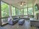 Inviting screened-in porch with comfortable seating, ceiling fan, and serene views of the surrounding greenery at 658 Vinings Estates Se Dr, Mableton, GA 30126