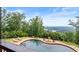 Beautiful kidney-shaped pool with stone surround and panoramic views at 49 Waterside Se Dr, Cartersville, GA 30121