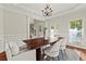 Elegant dining room with modern furnishings, hardwood floors, large windows, and tray ceiling with chandelier at 2165 Parkview Nw Run, Atlanta, GA 30318