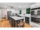Modern kitchen with stainless steel appliances, white cabinets, and a gray island at 1209 Colony Cir, Marietta, GA 30068