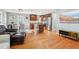 Modern kitchen with stainless steel appliances and island, open to living area at 456 Pretty View Se Ln, Smyrna, GA 30082