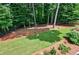 Secluded backyard space is surrounded by a black fence and mature trees at 6490 Ivey Hill Dr, Cumming, GA 30040
