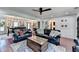 Open living area featuring stylish furniture, a view of the dining area, and rich hardwood floors at 1807 N Chestnut Grove Dr, Marietta, GA 30066