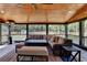 Covered patio with wood ceiling, comfortable sectional seating, and outdoor heater at 1807 N Chestnut Grove Dr, Marietta, GA 30066