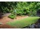 Private backyard with well-manicured lawn, mature landscaping, and wooded backdrop at 3220 Millwood Trl, Smyrna, GA 30080