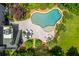 An aerial view of the backyard with a pool, patio, lush landscaping and a deck at 1282 Kendrick Ne Rd, Brookhaven, GA 30319
