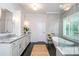 Luxurious bathroom with freestanding tub, mosaic tile wall, and custom cabinets at 1282 Kendrick Ne Rd, Brookhaven, GA 30319