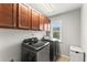 Functional laundry room with modern washer, dryer, and ample cabinet space at 5901 Cobblestone Creek Cir, Mableton, GA 30126