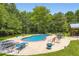 Backyard features an in-ground pool, lounge chairs and outdoor dining sets at 180 Moseley Crossing Dr, Stockbridge, GA 30281