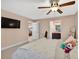 Comfortable bedroom with view to open floorplan and the bathroom at 6077 Lake Lanier Heights Rd, Buford, GA 30518