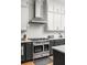 Close-up of stainless steel stove and white subway tile backsplash in modern kitchen at 127 Oak Ln, Decatur, GA 30030