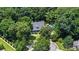 Aerial view of a lush, green property with a swimming pool nestled among the trees at 340 Helens Manor Dr, Lawrenceville, GA 30045