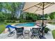 Relaxing backyard oasis with a private pool, umbrella, and lounge chairs at 340 Helens Manor Dr, Lawrenceville, GA 30045