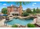 Resort-style backyard features a large pool, hot tub, outdoor kitchen, and manicured landscaping at 7025 Windsor Hill Psge, Suwanee, GA 30024