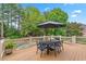 Relaxing deck area with dining set overlooking pool and lush landscaping at 7025 Windsor Hill Psge, Suwanee, GA 30024