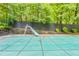 Backyard pool with slide and surrounding mature trees and landscaping at 1282 Shiloh Trail E, Kennesaw, GA 30144