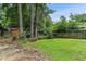 Backyard with mature trees, green lawn, and privacy fence at 1263 Blueberry Trl, Decatur, GA 30033