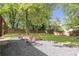 A tranquil backyard setting with a gravel firepit area perfect for relaxing and entertaining at 410 Sheringham Ct, Roswell, GA 30076