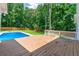 Enjoy the outdoors on the wood deck overlooking the pool and lush backyard at 440 Junction Trak, Roswell, GA 30075
