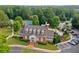 Aerial view of clubhouse, pool, and tennis courts surrounded by trees and parking at 5007 Highland Oaks Se Ct, Smyrna, GA 30126