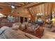 Comfortable seating in this stunning wood-filled living room including a wet bar area and desk at 14501 Woolsey Rd, Hampton, GA 30228