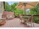 Outdoor deck is furnished with seating under a shaded umbrella at 3202 Saute Way, Avondale Estates, GA 30002
