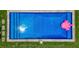 Aerial view of a rectangular in-ground pool with steps and a pink flamingo float at 6017 Chestatee Creek Nw Ct, Acworth, GA 30101
