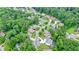 Overhead shot of residential area with beautiful homes nestled among the trees with a winding street layout at 6017 Chestatee Creek Nw Ct, Acworth, GA 30101