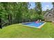Backyard pool with pink flamingo float and garden view offers a tranquil outdoor living space at 6017 Chestatee Creek Nw Ct, Acworth, GA 30101