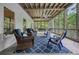 Relaxing screened porch with comfortable seating, ceiling fan, and serene view of the surrounding landscape at 6017 Chestatee Creek Nw Ct, Acworth, GA 30101