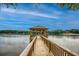 Scenic view of a gazebo at the end of a wooden walkway on the lake at 410 Iroquois Ct, Covington, GA 30014