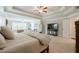 Large primary bedroom with a tray ceiling, plush carpet, and oversized windows at 5515 Cheatam Ave, Cumming, GA 30040