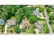 Aerial view of several homes with mature trees, manicured lawns and landscaping in a friendly neighborhood at 4115 Falls Ridge Dr, Johns Creek, GA 30022