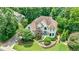 Stunning aerial view of the home showcasing its architectural design and mature landscaping at 4115 Falls Ridge Dr, Johns Creek, GA 30022