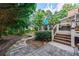 Multi-level outdoor living space, featuring a deck and backyard access with stone steps and a charming path at 4115 Falls Ridge Dr, Johns Creek, GA 30022
