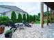 Backyard patio with a brick fire pit and surrounded by adirondack chairs and landscaping at 4503 Atley Woods Se Dr, Atlanta, GA 30339