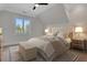 Cozy bedroom boasts a tufted headboard, neutral tones, and a window with tree views at 821 Camden Park Ct, Atlanta, GA 30342