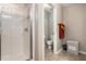 Bright bathroom with tiled floors and glass door shower at 368 Rankin Cir, Mcdonough, GA 30253