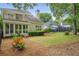 Serene backyard with lush lawn, mature trees, and patio seating area; perfect for outdoor enjoyment at 2610 Links End, Roswell, GA 30076