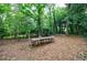 Outdoor wooden table and chairs nestled in a private wooded backyard, perfect for entertaining at 2811 Alpine Ne Rd, Atlanta, GA 30305
