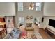 Spacious living room with a fireplace, large windows, an open layout, and hardwood floors at 202 Roseman Way, Woodstock, GA 30188