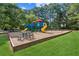 Community playground featuring colorful play structures and picnic tables at 3725 Downing Dr, Cumming, GA 30040