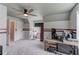Bedroom with large ceiling fan, carpet, and a small window at 932 Sugar Meadow Ln, Sugar Hill, GA 30518